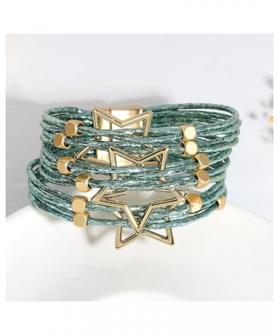 Leather Wrap Bracelet for Women Stackable Wristband with Pentagrams-Shape Bohemian Multi-Layer Wrap Bangle Boho Star Cuff Bea...