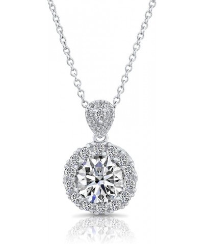 Sterling Silver Large Cubic Zirconia Round Halo Pendant Necklace 18.0 Inches $15.75 Necklaces