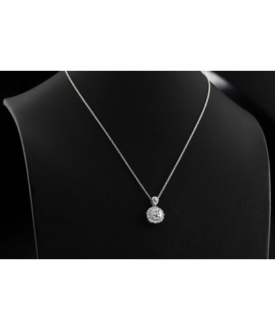 Sterling Silver Large Cubic Zirconia Round Halo Pendant Necklace 18.0 Inches $15.75 Necklaces