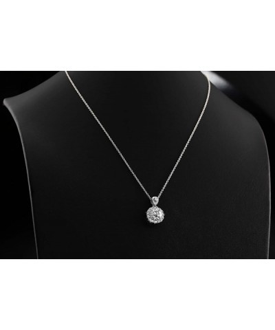 Sterling Silver Large Cubic Zirconia Round Halo Pendant Necklace 18.0 Inches $15.75 Necklaces