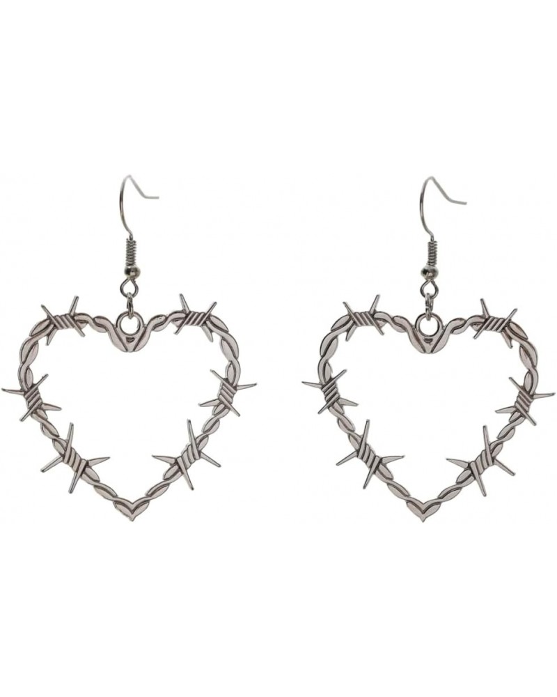 Gothic Punk Thorn Heart Earrings for Women Hip Hop Metal Barbed Wire Chunky Big Rose Dangle Drop Earrings Hoop Halloween Cost...