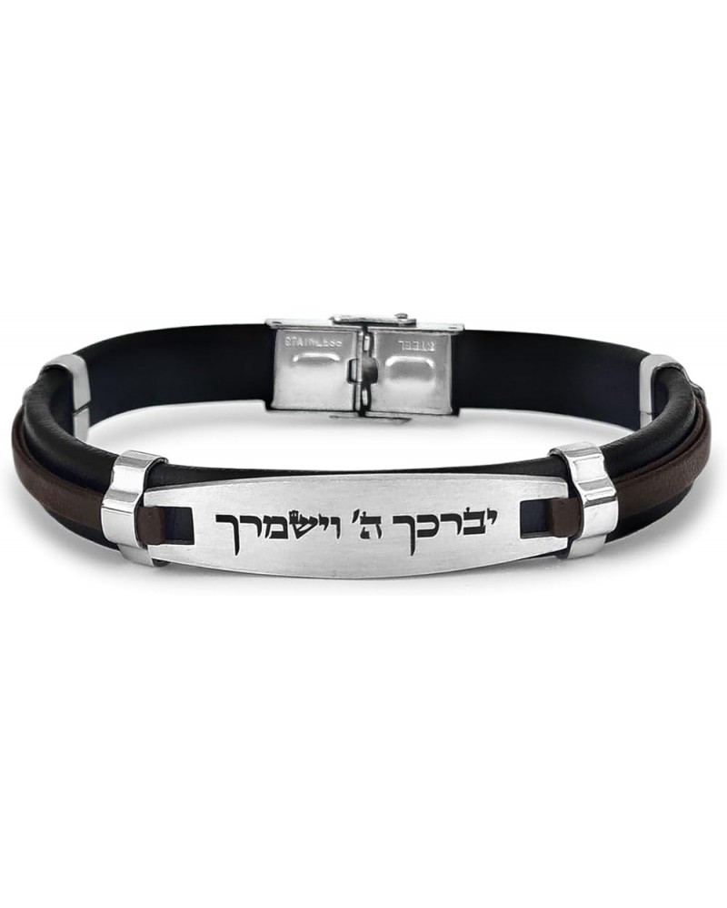 Leather Bracelet Bangle with Hebrew Jewish Blessing Motif God Bless & Protect $25.51 Bracelets