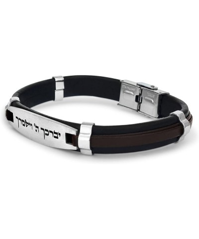 Leather Bracelet Bangle with Hebrew Jewish Blessing Motif God Bless & Protect $25.51 Bracelets