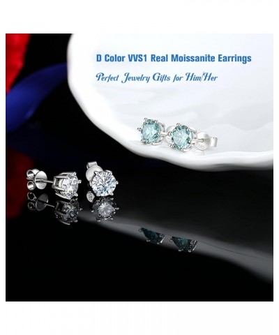 Sterling Silver Moissanite Earrings for Men Women, 2Ct Pair 6.5MM Round Cut Diamond Stud Earrings 18K White Gold Plated Jewel...