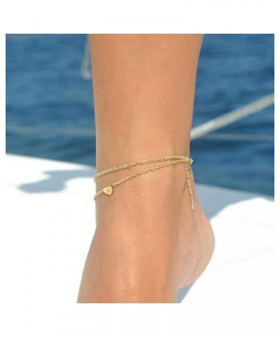 Heart Initial Ankle Bracelets for Women, 14K Gold Filled Handmade Dainty Layered Anklet Letter Initial Heart Ankle Bracelets ...