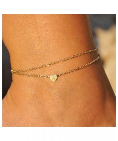 Heart Initial Ankle Bracelets for Women, 14K Gold Filled Handmade Dainty Layered Anklet Letter Initial Heart Ankle Bracelets ...