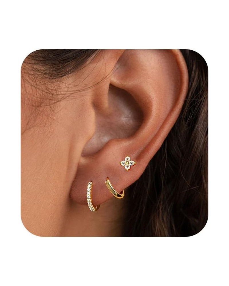 Gold Earrings for Women Trendy, Dainty Small Hoop Earrings Set Multiple Piercing Cute CZ Flower Huggie Stud Earring 14K Gold ...