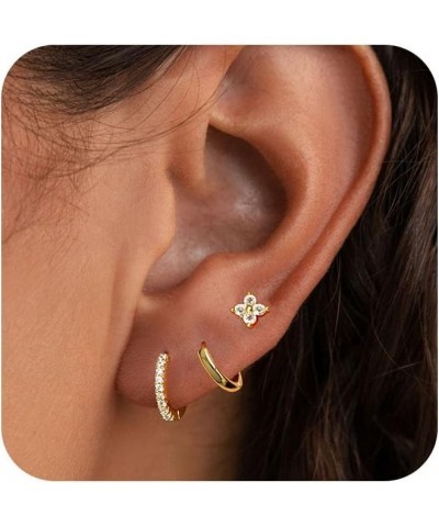 Gold Earrings for Women Trendy, Dainty Small Hoop Earrings Set Multiple Piercing Cute CZ Flower Huggie Stud Earring 14K Gold ...