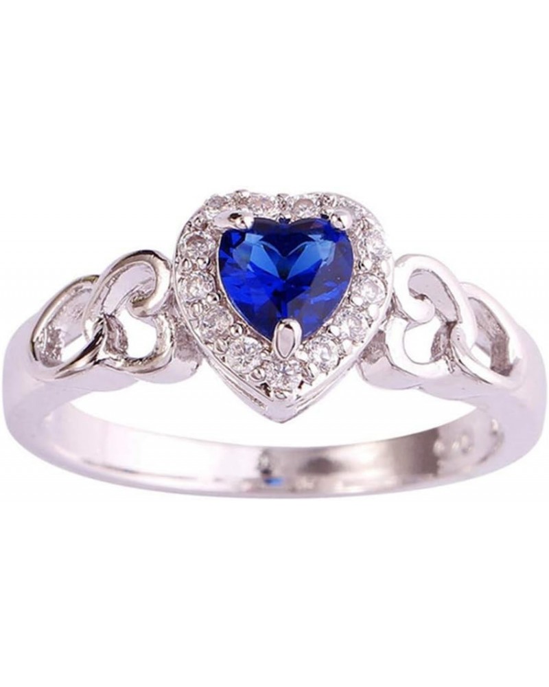 925 Silver Plated Ring Double Heart Rainbow Topaz Romantic Twist Proposal Wedding Engagement Band Ring US11 D_ Royalblue $4.6...