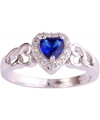 925 Silver Plated Ring Double Heart Rainbow Topaz Romantic Twist Proposal Wedding Engagement Band Ring US11 D_ Royalblue $4.6...