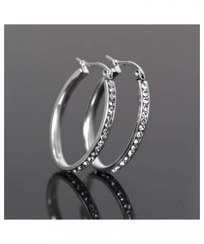 Women's Fashion Stainless Steel Hoop Earring Clear and Multi Color Rhinestones Silver and Gold 20/30/40/50/60/70mm Silver,30m...