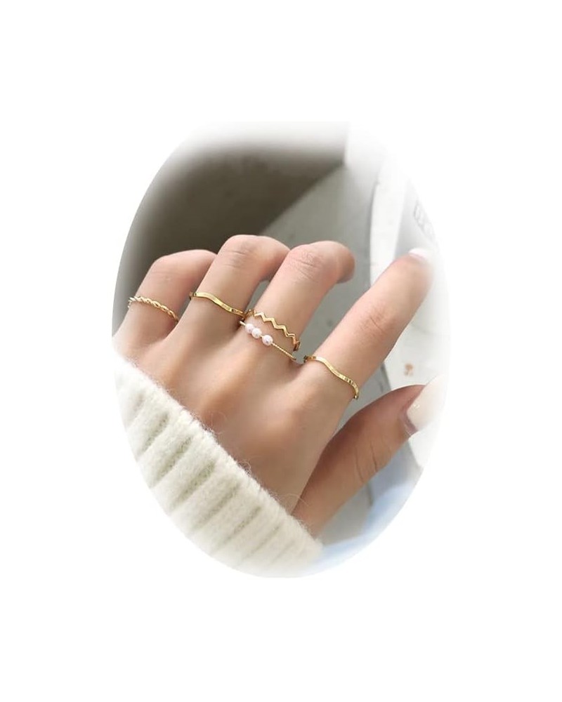 10 Pcs Gold Knuckle Rings Set For Women Dainty Stack Gold Midi Rings Set Simple Carved Stackable Ring for Girls 5 Pcs Wave Se...