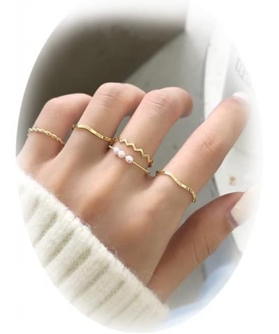 10 Pcs Gold Knuckle Rings Set For Women Dainty Stack Gold Midi Rings Set Simple Carved Stackable Ring for Girls 5 Pcs Wave Se...