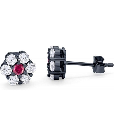 Cluster Flower Earrings Round Cubic Zirconia 925 Sterling Silver Wedding Bridal Black Tone, Simulated Ruby CZ 8.0 Millimeters...