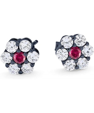 Cluster Flower Earrings Round Cubic Zirconia 925 Sterling Silver Wedding Bridal Black Tone, Simulated Ruby CZ 8.0 Millimeters...