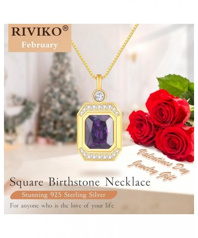 Square Birthstone Necklace Gifts for Women,925 Sterling Silver Gold Plated Birthstone Pendant Christmas Jewelry Gifts for Wom...