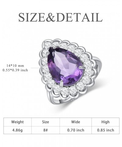 Natural Amethyst Ring February Birthstone Purple Crystal Adjustable Open Rings 925 Sterling Silver Engagement Wedding Band Je...