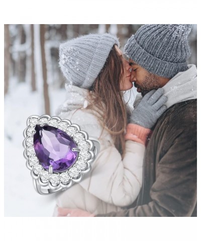 Natural Amethyst Ring February Birthstone Purple Crystal Adjustable Open Rings 925 Sterling Silver Engagement Wedding Band Je...