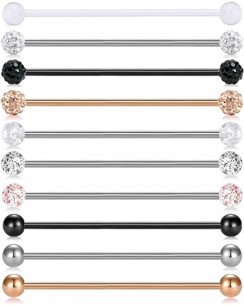 10pcs 14G Stainless Steel Industrial Barbell Earring Cartilage Body Piercing Jewelry 32mm 35mm 38mm Industrial Piercing Bar B...