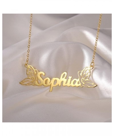 Custom Name Necklace with Butterfly 18K Gold Plated Nameplate Necklace Choker Necklaces Birthday Gift for Women Girls Name Ne...