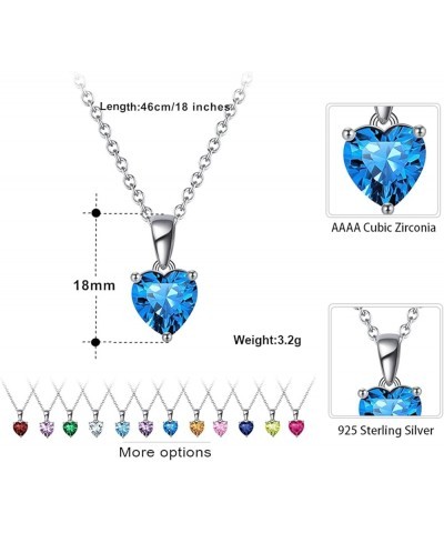 S925 Sterling Silver Cut Cubic Zirconia Heart Pendant Necklace, Birthday Stone Necklace, Valentines Mothers Day Anniversary C...