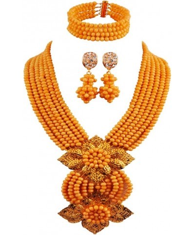 Fashion African Bead Necklace Nigerian Beads Wedding Jewelry Sets for Women Light Coffee $20.29 Jewelry Sets