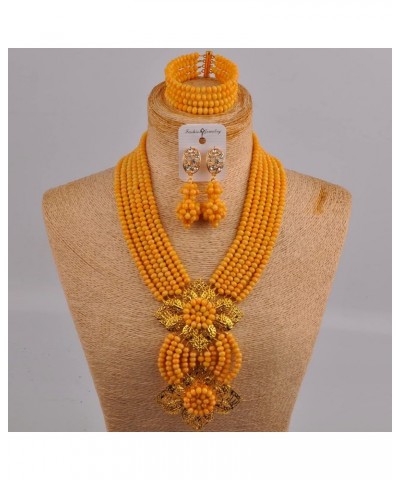 Fashion African Bead Necklace Nigerian Beads Wedding Jewelry Sets for Women Light Coffee $20.29 Jewelry Sets