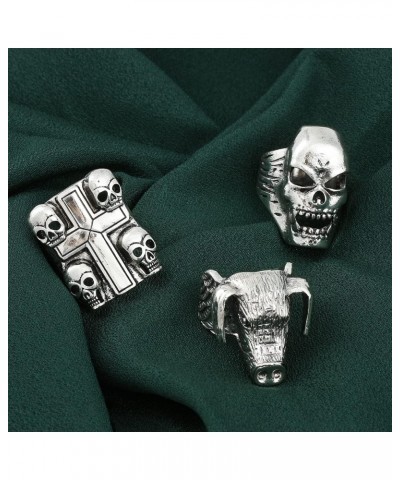 Goth Rock Rings Set for Men Women-Punk Hog Cross Skull Eagle Claw Stone Rings-Horror Movie Jewelry Gifts Skull Rings for Fans...