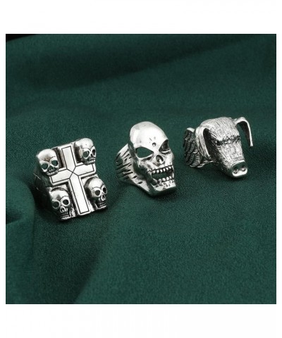 Goth Rock Rings Set for Men Women-Punk Hog Cross Skull Eagle Claw Stone Rings-Horror Movie Jewelry Gifts Skull Rings for Fans...