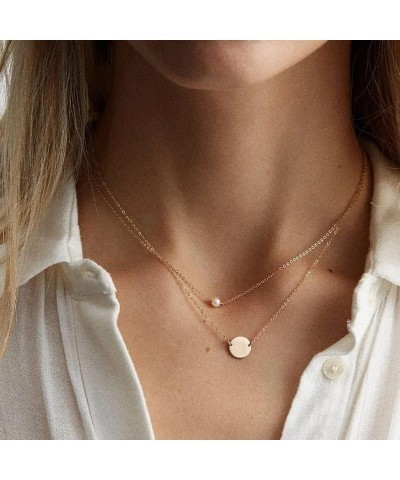 Dainty Gold Necklace for Women 14K Plated Layered Chain Necklaces Trible Layering Paper Clip Chain Hammered Disc Link Necklac...