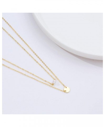 Dainty Gold Necklace for Women 14K Plated Layered Chain Necklaces Trible Layering Paper Clip Chain Hammered Disc Link Necklac...