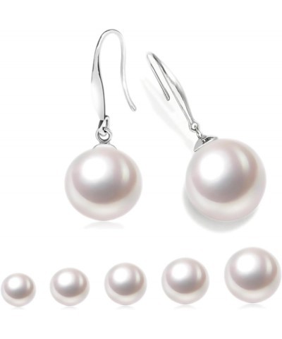 Pearl Dangle Earrings For Women Round White Real Freshwater Cultured Pearls AAA Quality Hypoallergenic 925 Sterling Silver Ea...