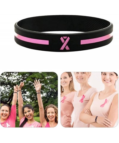 Breast Awareness Ribbon Pink Wrist Band Cancer Bracelet Silicone Bracelets Cute Gold Earrings Pink One Size $5.71 Bracelets