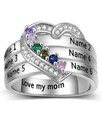 Personalized Heart Mothers Rings Sterling Silver Promise Ring for Her with 1-8 Birthstones Rings Custom Name Rings Gifts for ...