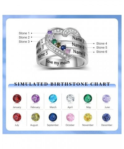 Personalized Heart Mothers Rings Sterling Silver Promise Ring for Her with 1-8 Birthstones Rings Custom Name Rings Gifts for ...