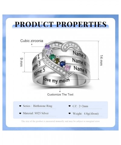 Personalized Heart Mothers Rings Sterling Silver Promise Ring for Her with 1-8 Birthstones Rings Custom Name Rings Gifts for ...