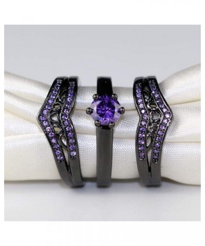 Two Rings His And Hers Couple Ring Bridal Set His Hers Women 3pc Black Gold Filled Violet Cz Man Tungsten carbide Wedding Rin...