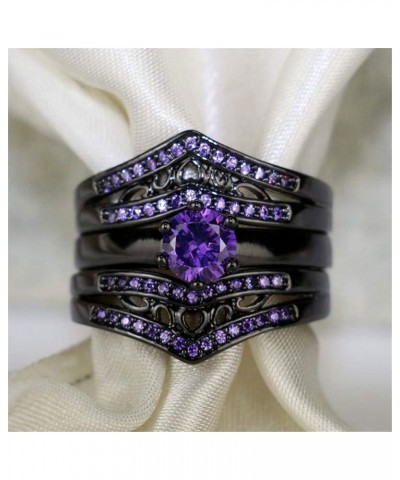 Two Rings His And Hers Couple Ring Bridal Set His Hers Women 3pc Black Gold Filled Violet Cz Man Tungsten carbide Wedding Rin...