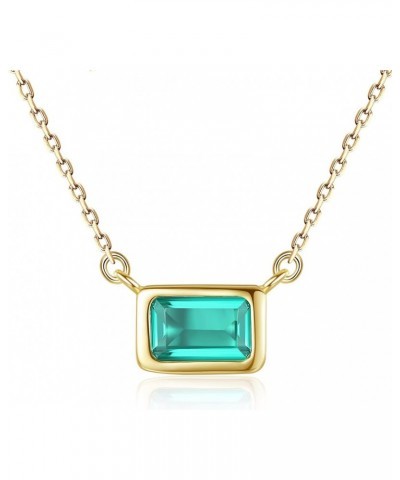 925 Sterling Silver Simulated Emerald Tiny Pendant Necklace and Bracelet for Women, Emerald Cut Nano Green Gemstone 18K Gold ...