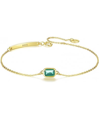 925 Sterling Silver Simulated Emerald Tiny Pendant Necklace and Bracelet for Women, Emerald Cut Nano Green Gemstone 18K Gold ...