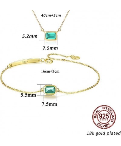 925 Sterling Silver Simulated Emerald Tiny Pendant Necklace and Bracelet for Women, Emerald Cut Nano Green Gemstone 18K Gold ...