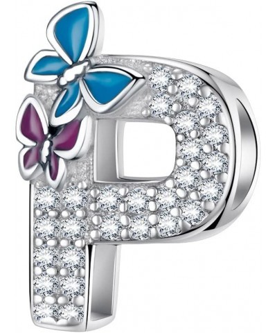 S925 Sterling Silver A~Z Letters Charms with 5A Cubic Zircon Stones, Butterfly Alphabet Beads fit Pandora European Bracelets ...