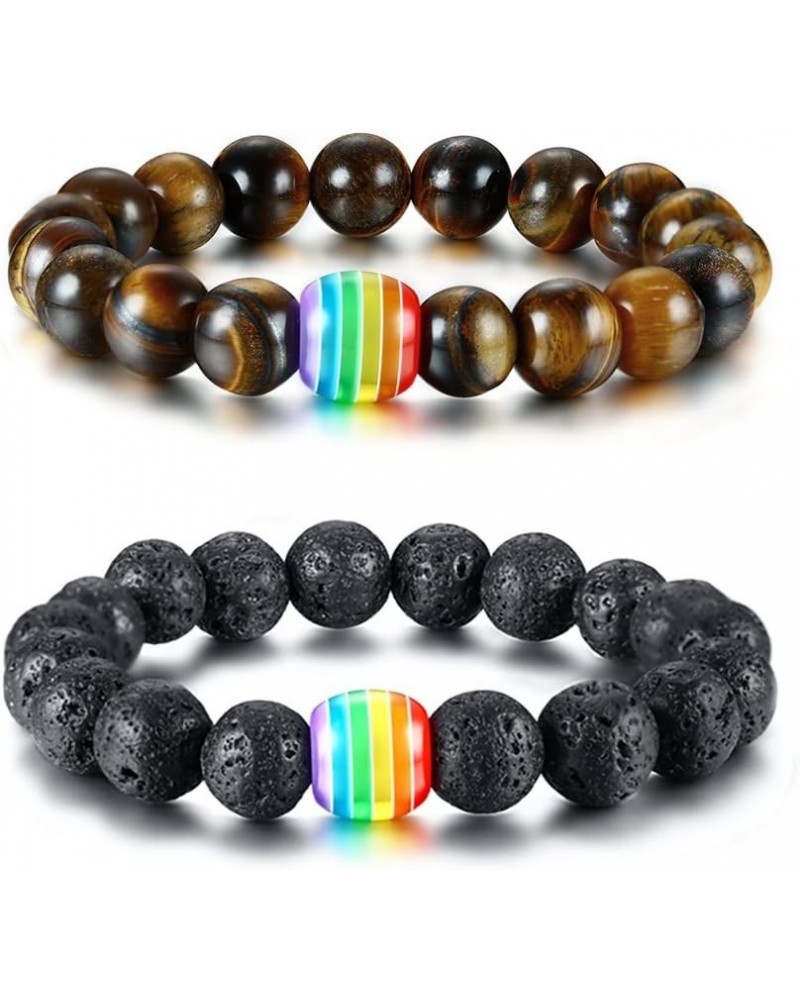 Black Agate and White Howlite Rainbow Gay Pride Relationship Beaded Bracelets Equality Jewelry,Couples Gay Wedding Gift tiger...