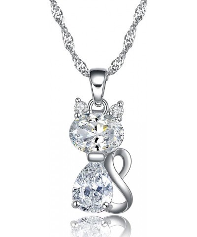 Kitten Cat Clear or Purple CZ Pendant Necklace Water Waves chain clear $10.56 Necklaces