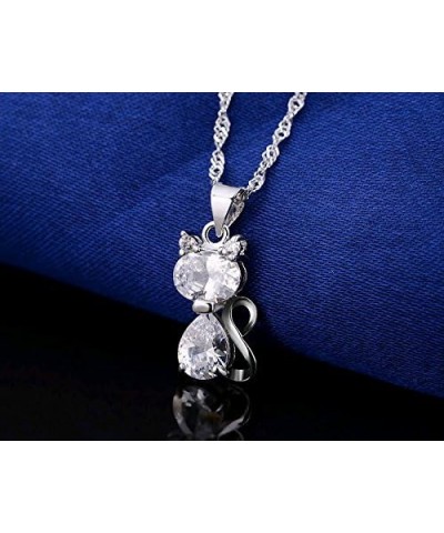 Kitten Cat Clear or Purple CZ Pendant Necklace Water Waves chain clear $10.56 Necklaces