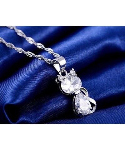 Kitten Cat Clear or Purple CZ Pendant Necklace Water Waves chain clear $10.56 Necklaces