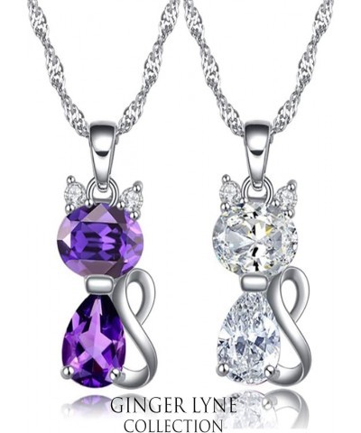 Kitten Cat Clear or Purple CZ Pendant Necklace Water Waves chain clear $10.56 Necklaces