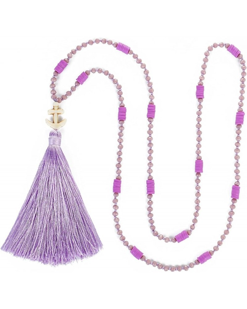 Women Necklace Tassel Pearl Necklace Long Tassel Necklace Shining Crystal Necklace New Purple 09D $9.50 Necklaces