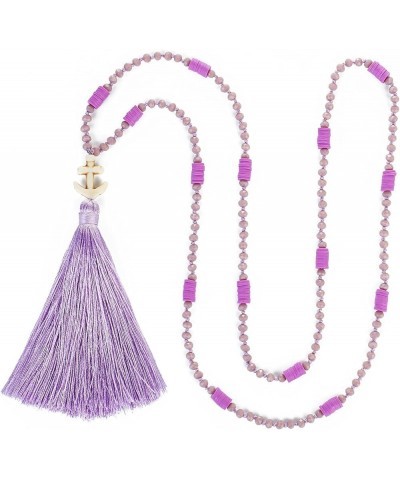 Women Necklace Tassel Pearl Necklace Long Tassel Necklace Shining Crystal Necklace New Purple 09D $9.50 Necklaces