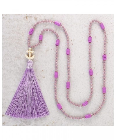 Women Necklace Tassel Pearl Necklace Long Tassel Necklace Shining Crystal Necklace New Purple 09D $9.50 Necklaces